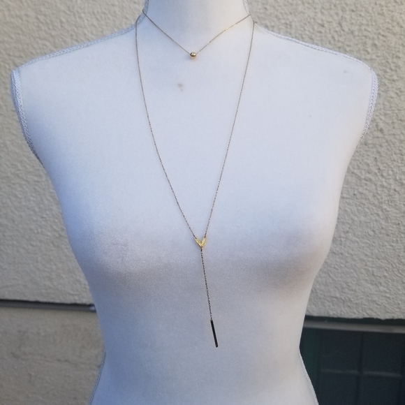 gold tone layered y chain necklace - Picture 1 of 5
